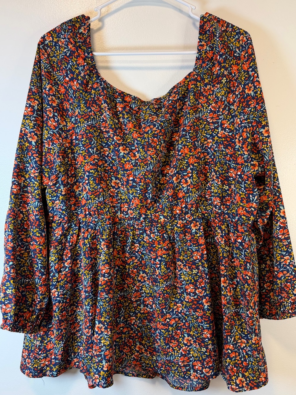 BloomChic Navy Ditsy Floral Long-Sleeve Peplum Blouse Women’s Size 15-16 - Picture 3 of 7
